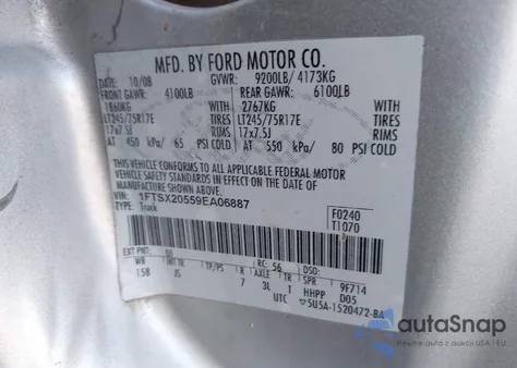 2009 Ford F-250 Lariat/Xl/Xlt from USA, damaged, VIN 1FTSX20559EA06887